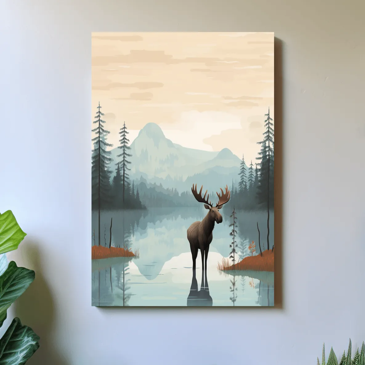 Childrens illustration of a moose in the mountains
