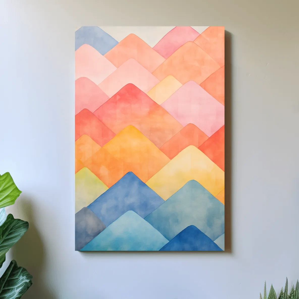 Bright colourful pastel shapes, abstract mountain patterns