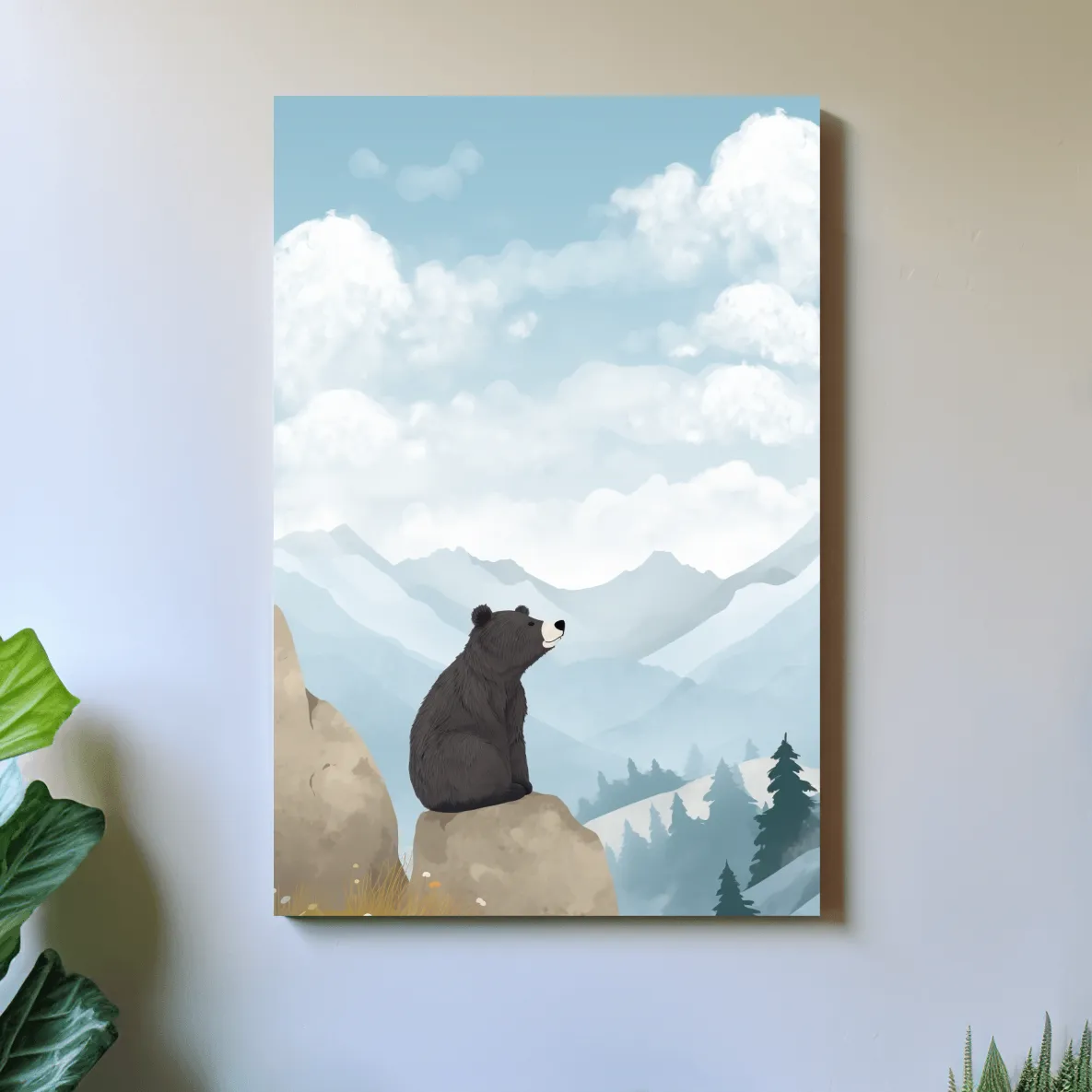 Illustration of a happy bear sitting on a rock