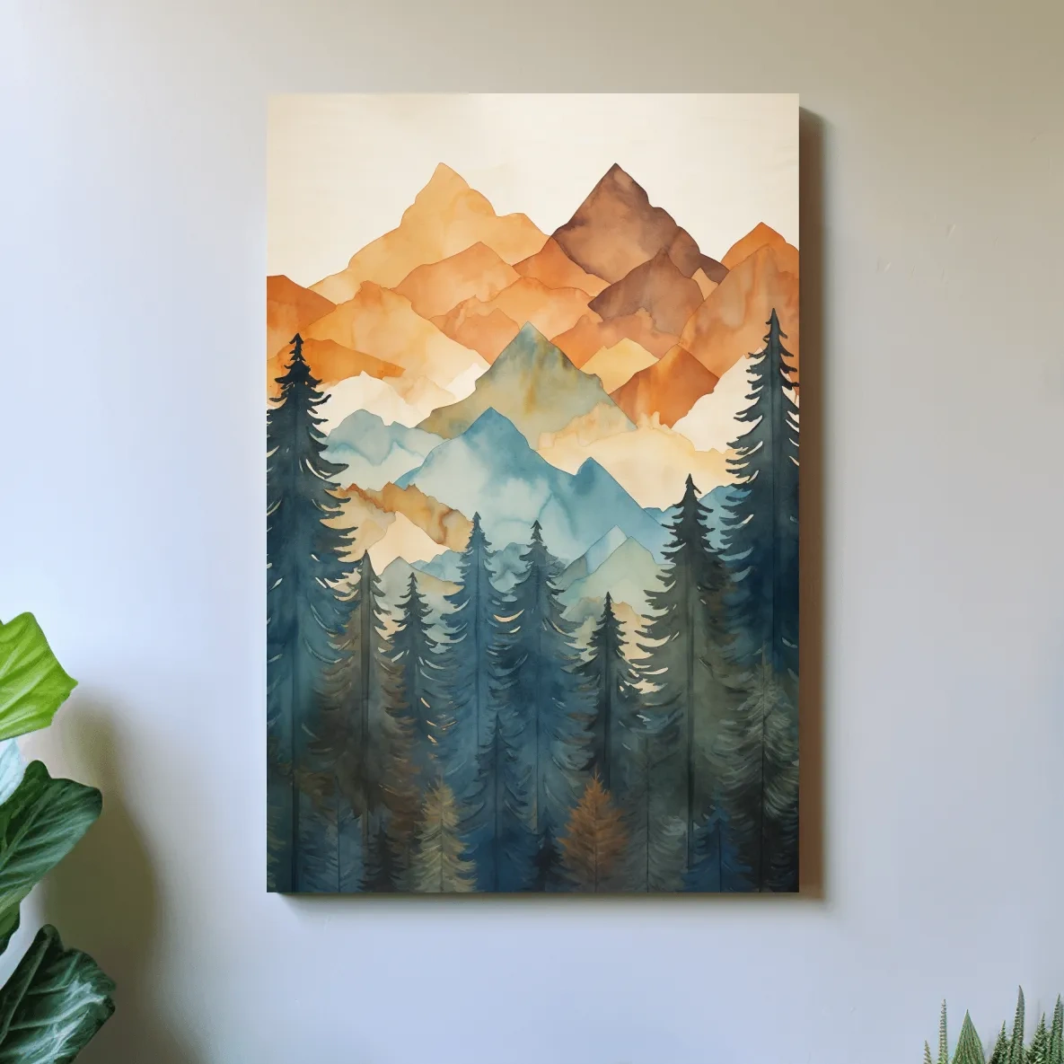 Alpine Mountains Pine Forest Watercolor - Nature Landscape Wall Art