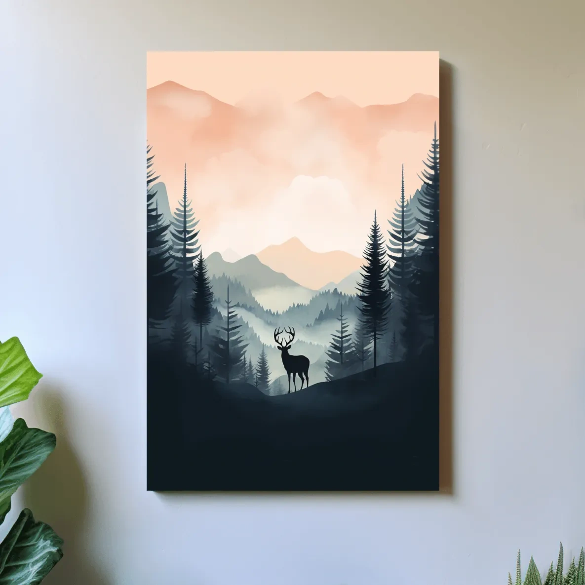 Silhouette of a deer, pastel illustration
