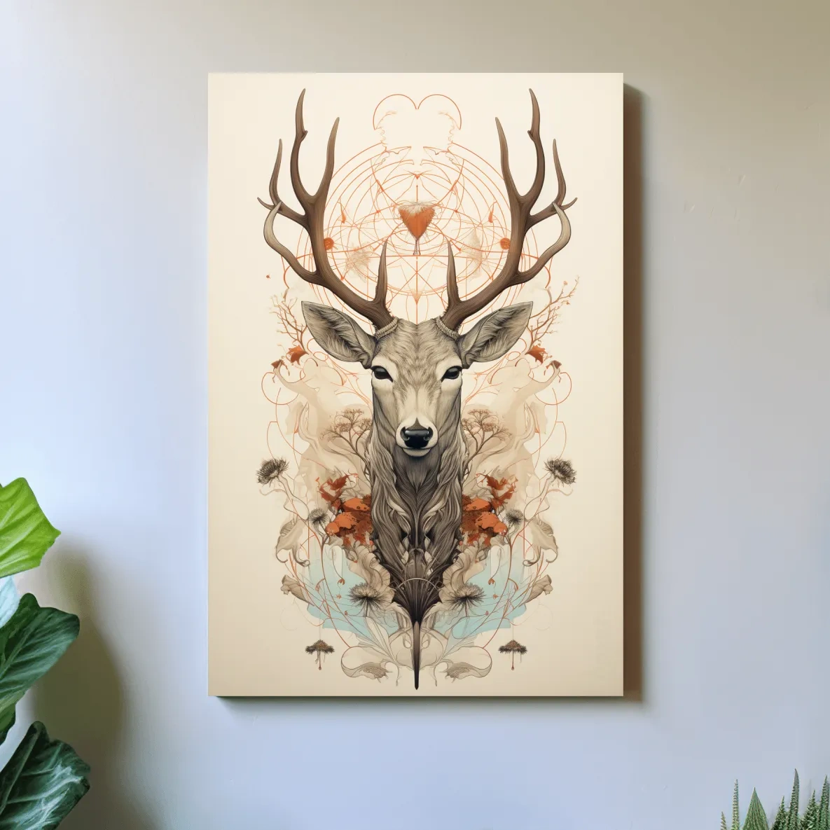 Ornate floral illustration of an elegant deers head