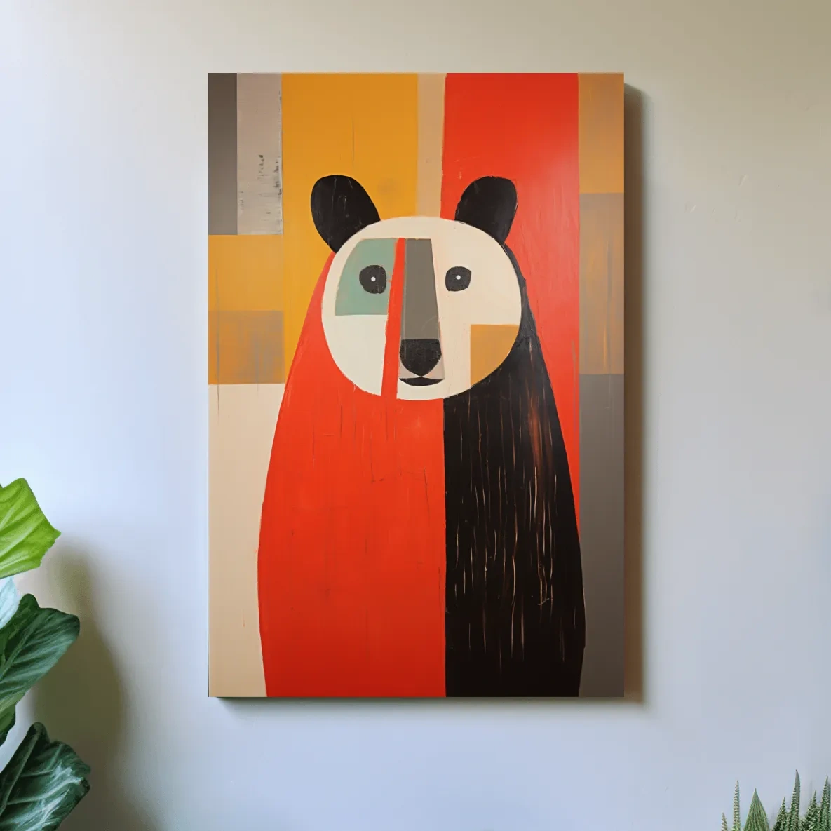 Quirky simplistic painting of a bear on wood