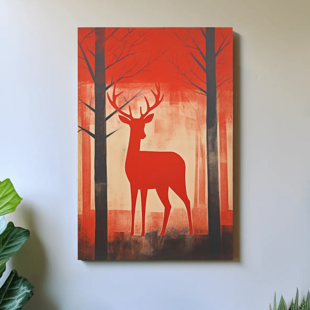 Rustic silhouette painting of a deer in the forest