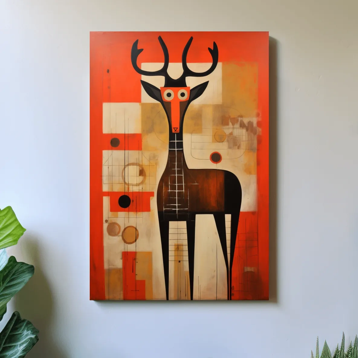 Funny quirky painting of a cartoon style deer