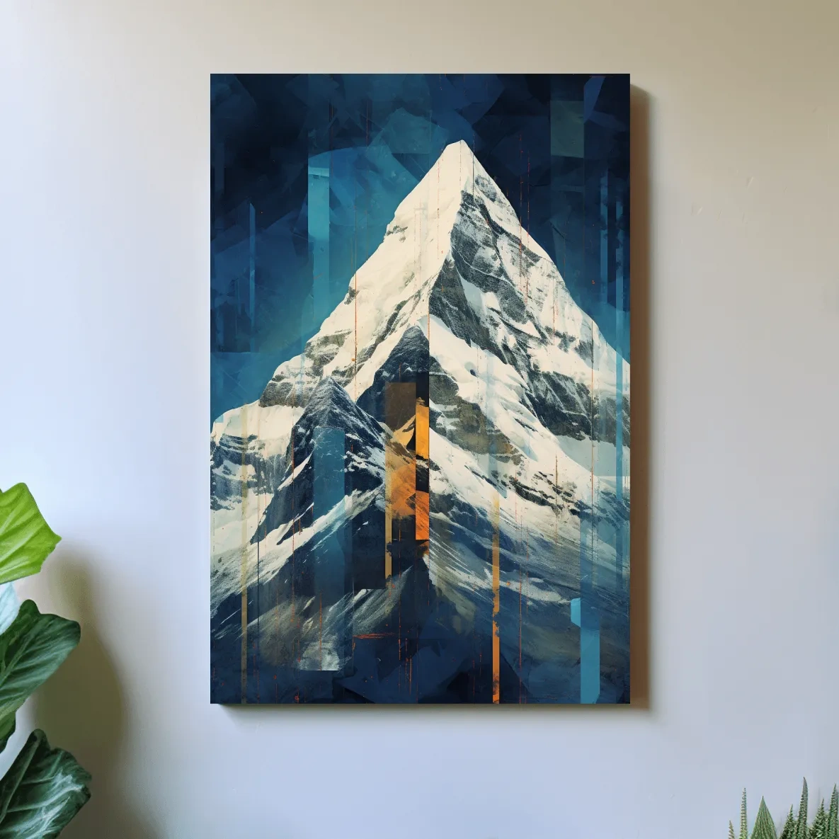 Glitch art style mountain art painting of a snowy glacier