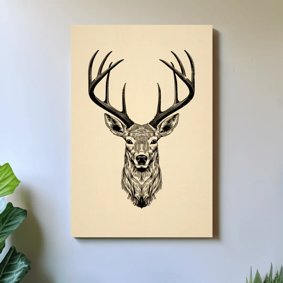 Sepia tone tattoo style illustration of a deers head