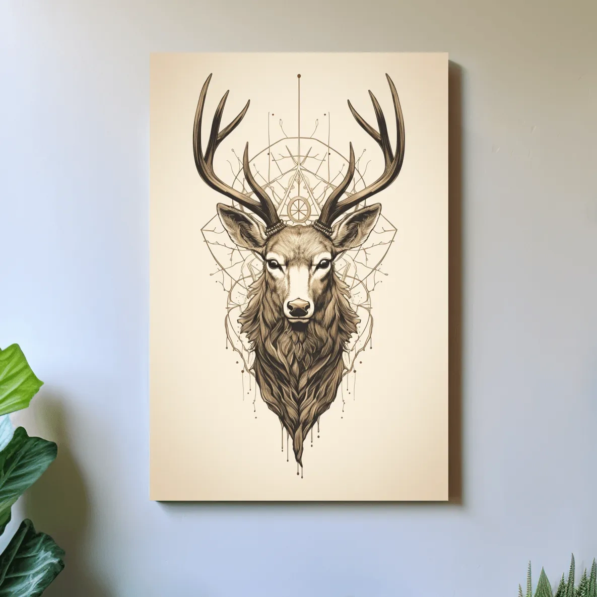 Tattoo style art of an ornamental deer head