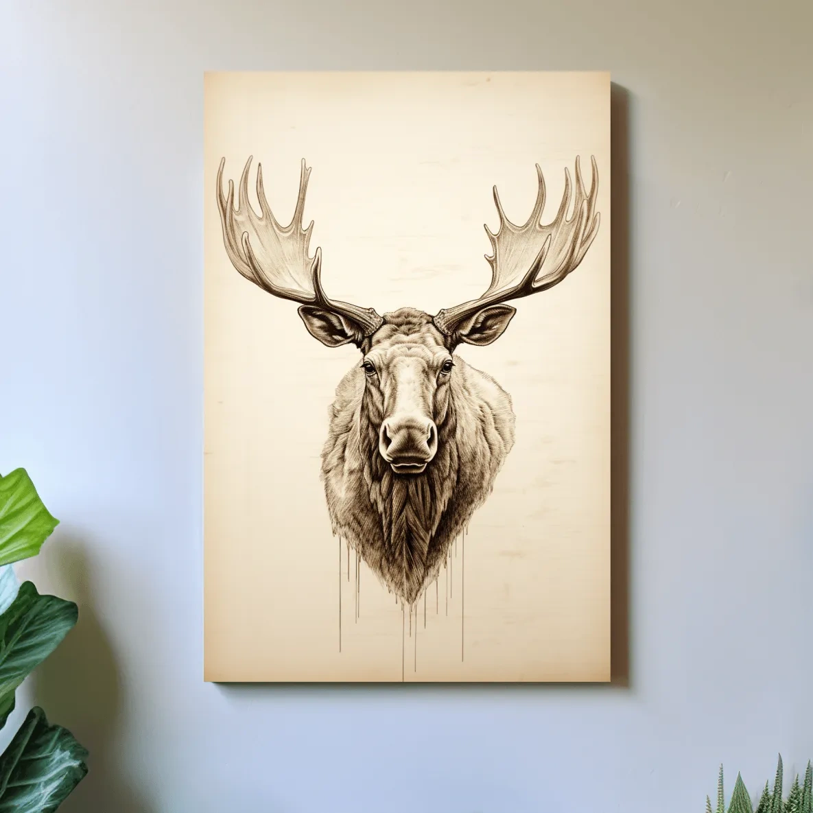 Rustic Moose Head Sketch Illustration - Vintage Sepia Wildlife Wall Art