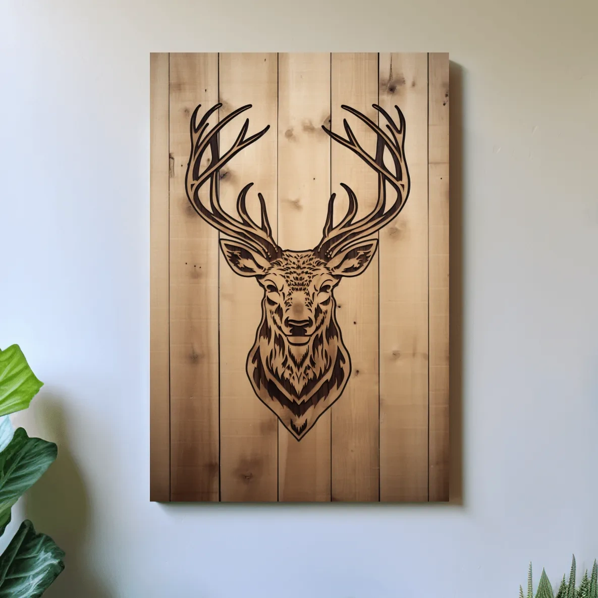 Rustic Stag Head Woodburn Illustration - Cabin Lodge Wildlife Wall Art