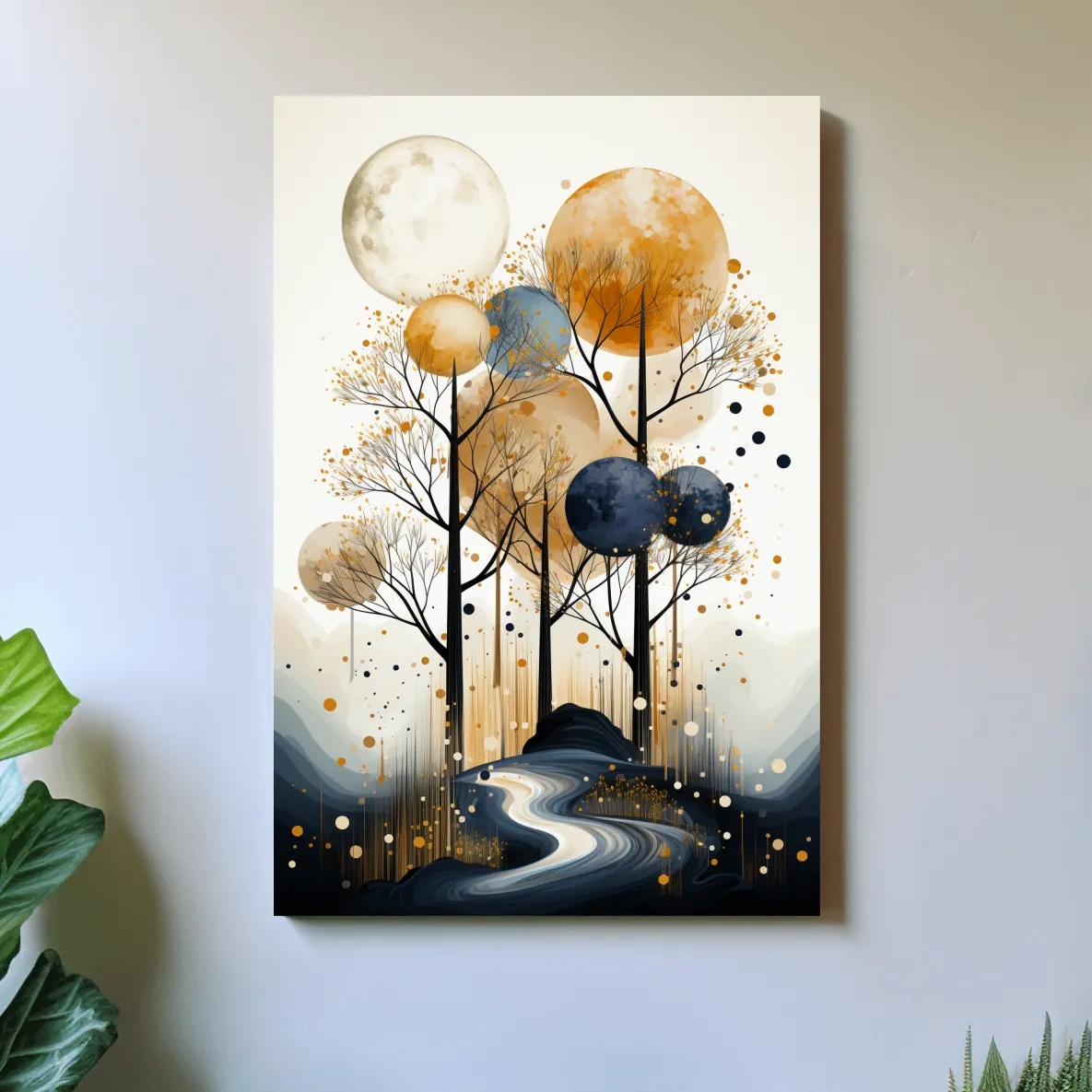 Chic boho style art of surreal trees
