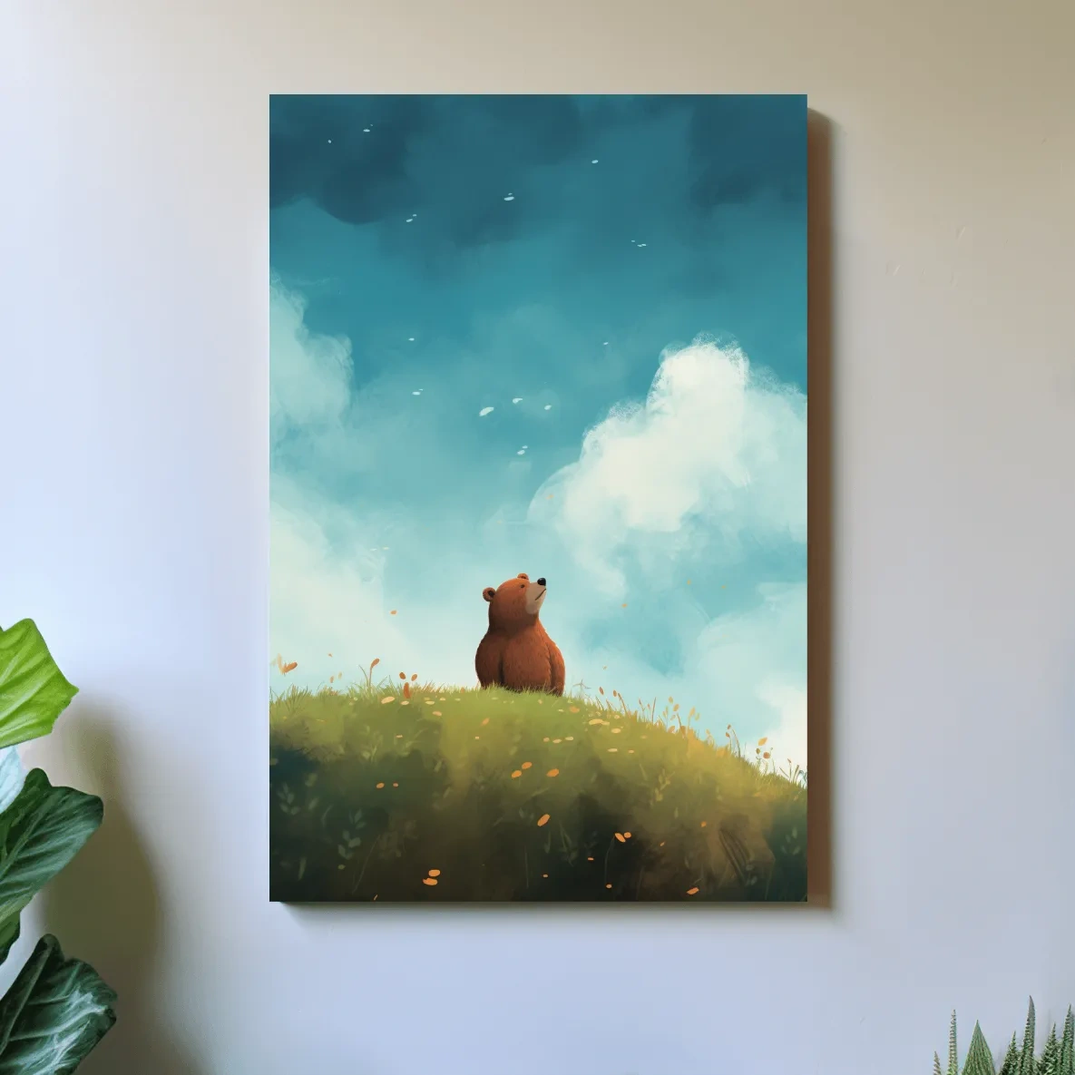 Illustation of a cute bear gazing into the sky