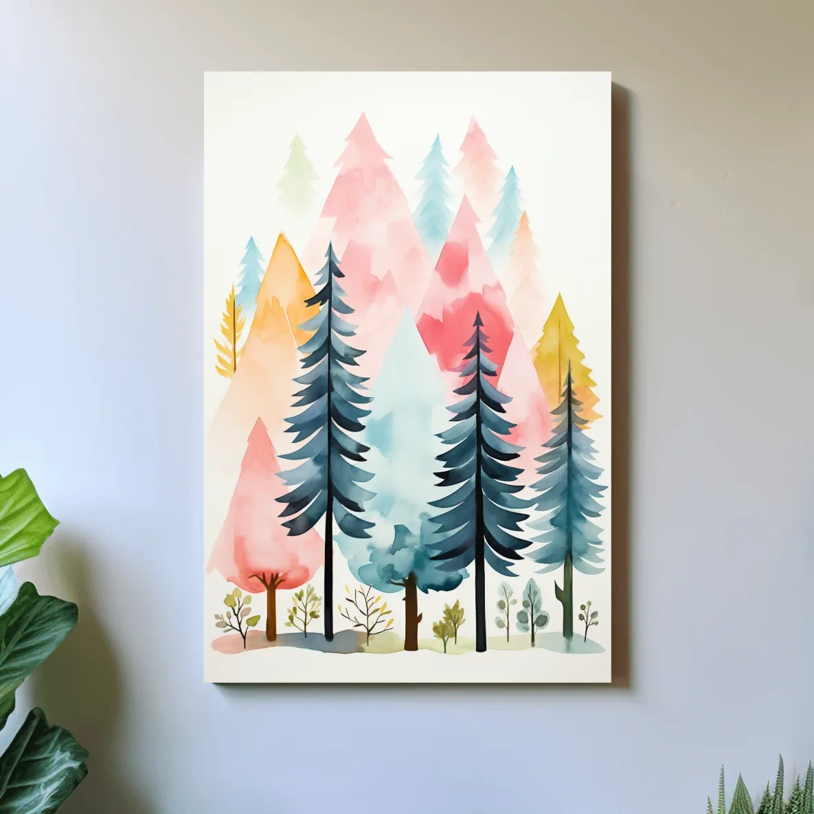 Watercolor style story book illustration art of a colorful forest