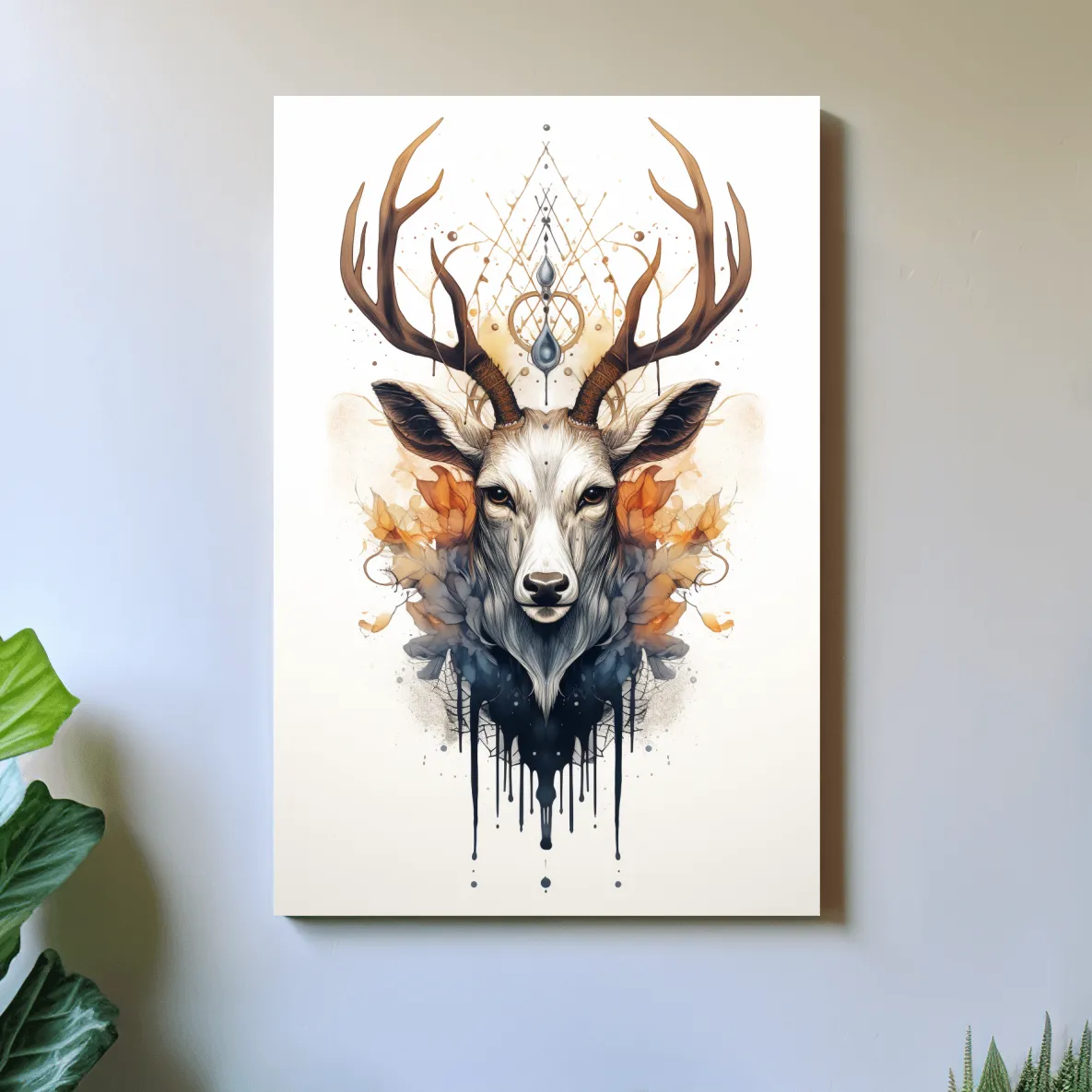 Ornate tribal style illustration of deer head with flowers
