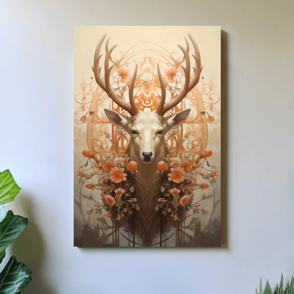 Elegant floral artwork of a beautiful deer head