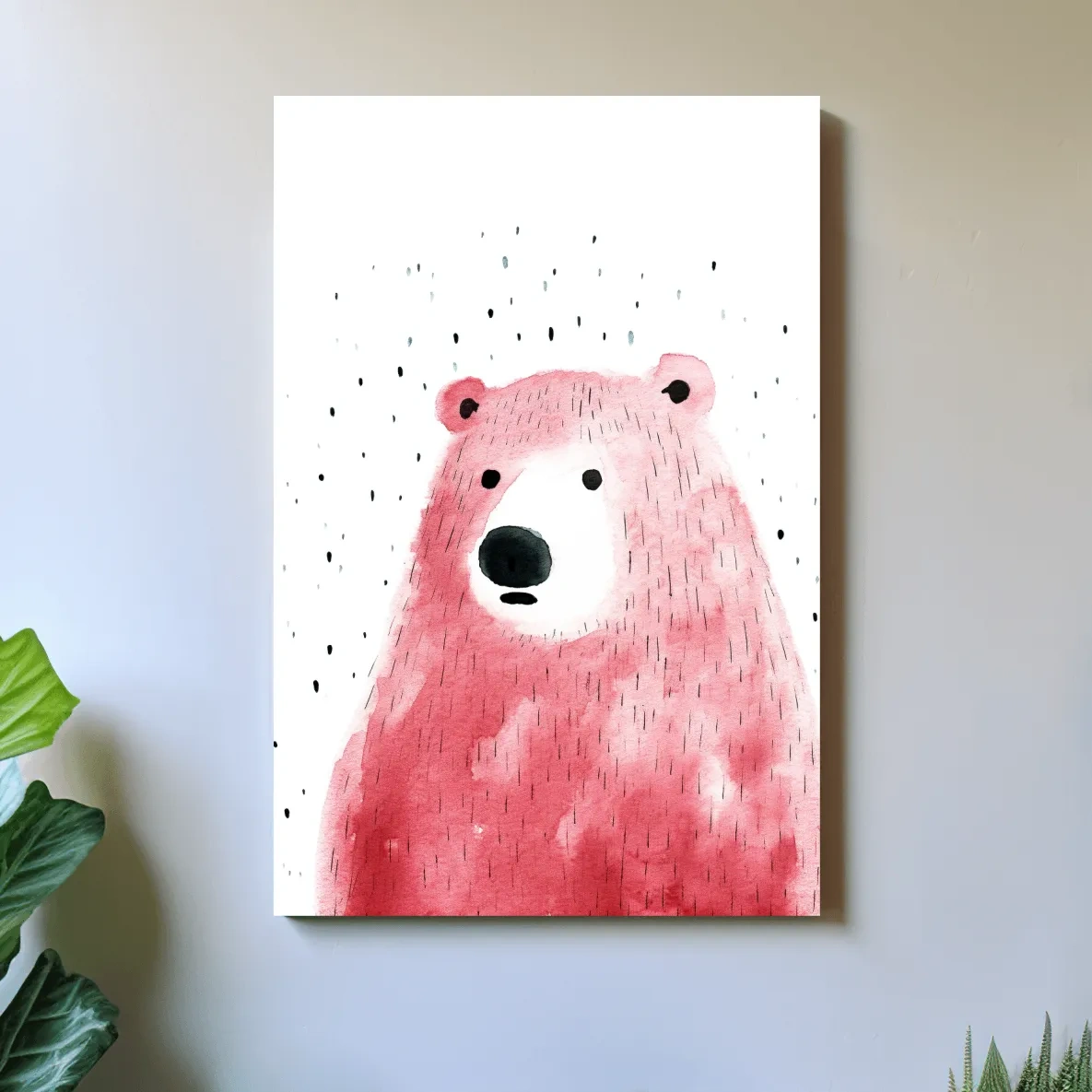 Quirky art, minimal watercolor painting of a bear