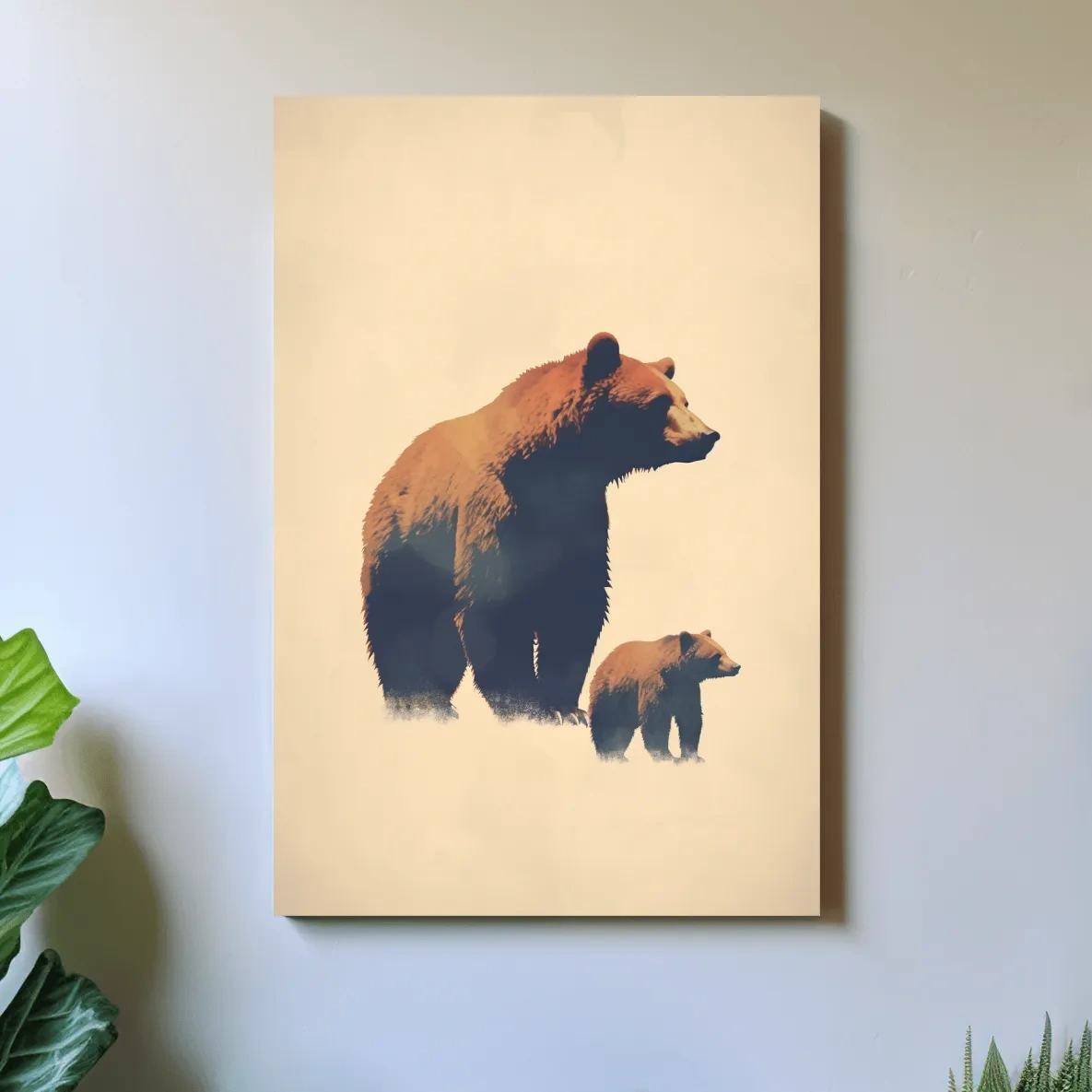 Minimal illustration of a momma bear and her cub