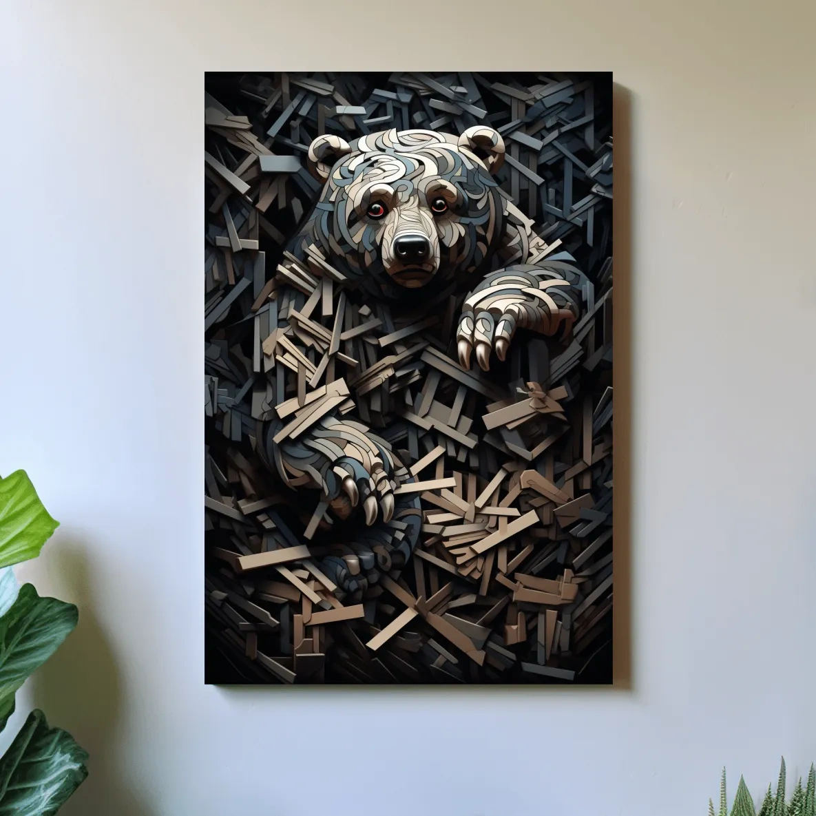 Deconstructed Hidden Grizzly Bear - 3D Abstract Wildlife Wall Art