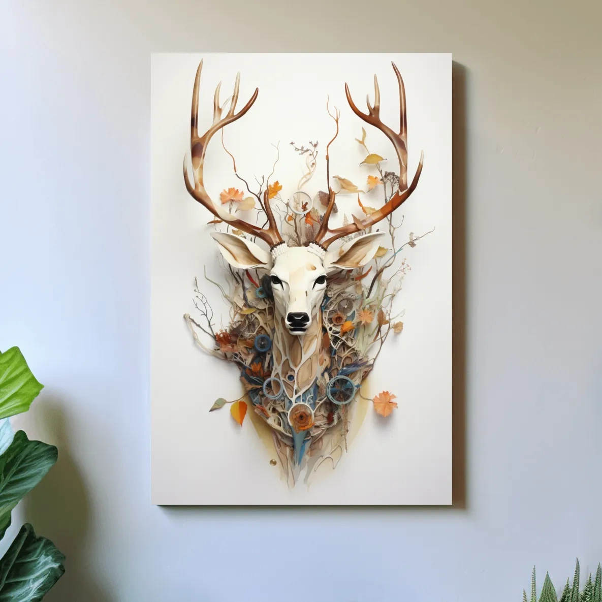 Ornate floral deer head collage style art