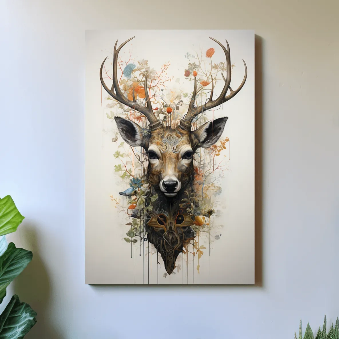 Ornate Floral Deer Head Illustration - Elegant Woodland Wildlife Wall Art