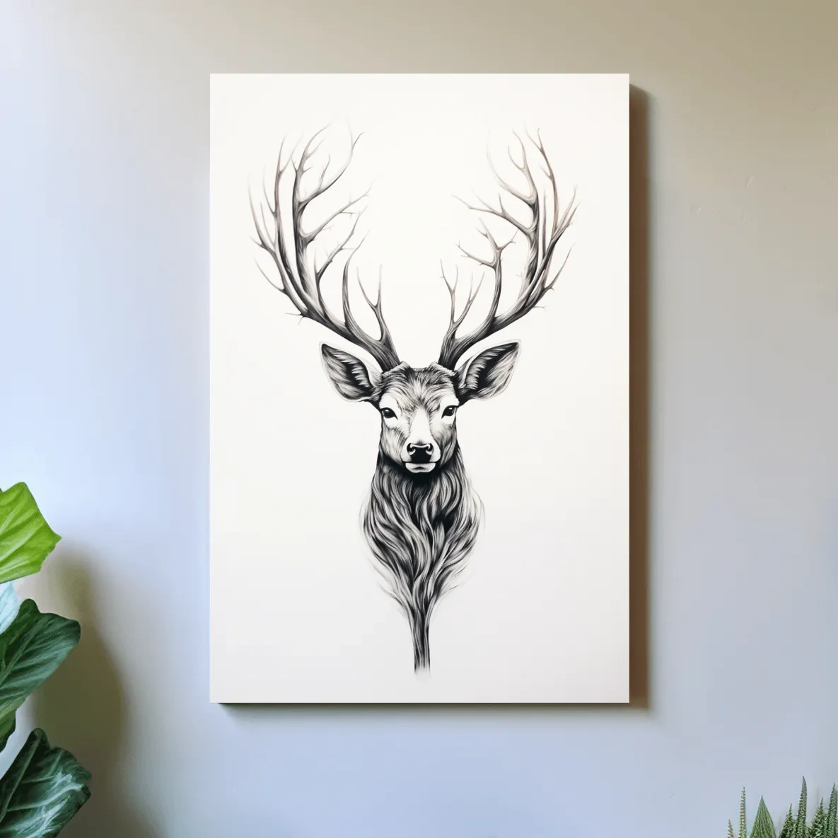 Minimal drawing of a deer head, tattoo art style