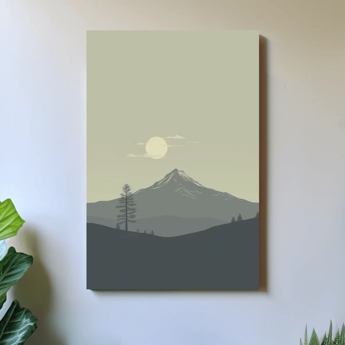 Minimal illustration mountain art, postcard style