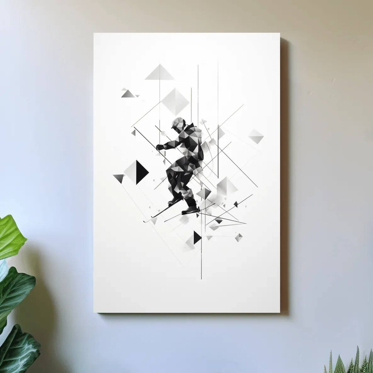 Abstract geometric painting of a skier
