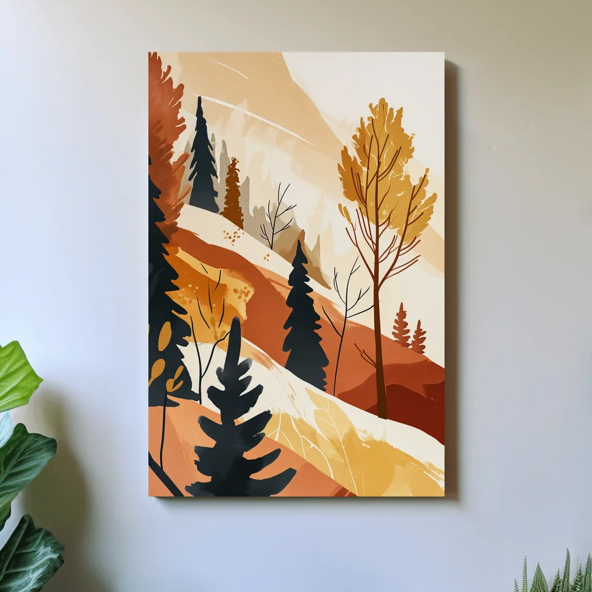 Forest and mountain artwork, bohemian style watercolour print