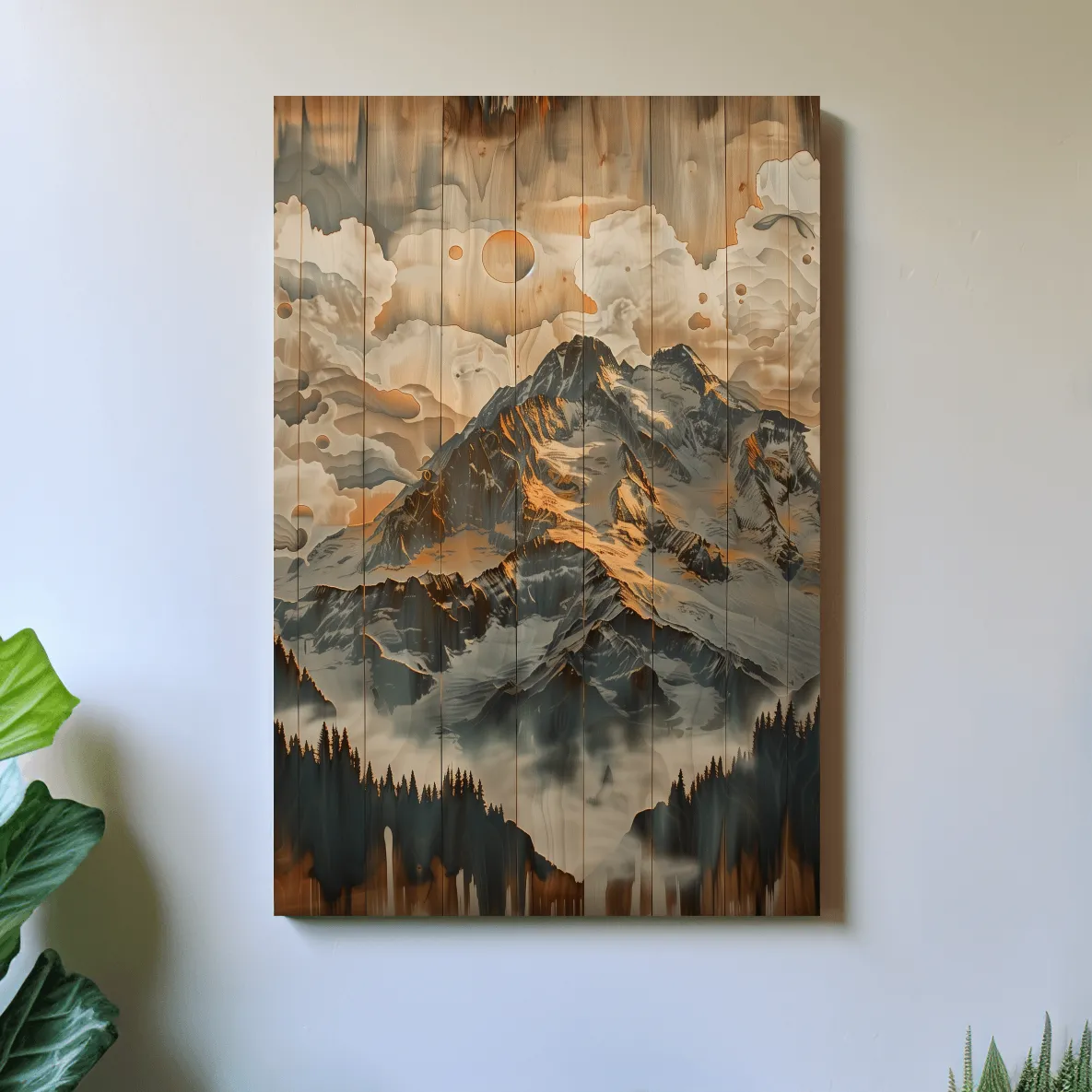 Rustic Glacier Mountain Range Artwork - Vintage Wood Grain Alpine Wall Art