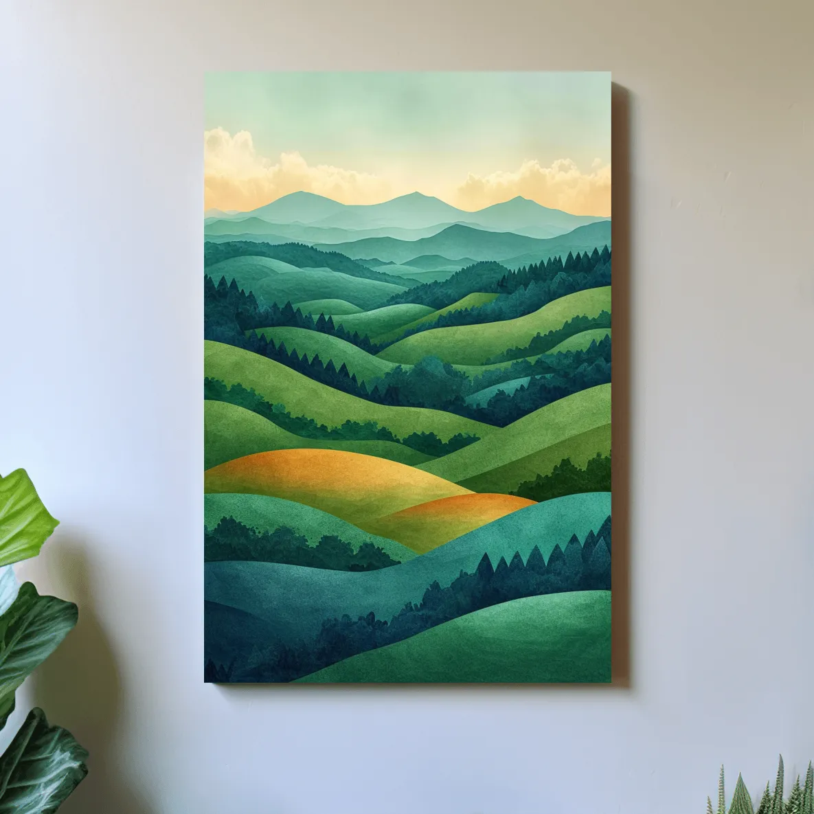 Rolling hills and forest surreal artwork, 3d layered effect