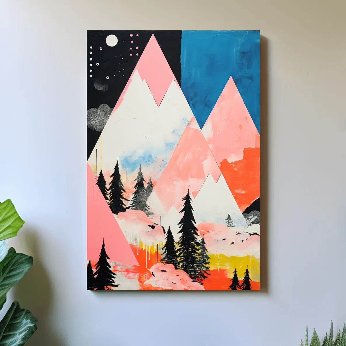 Simple geometric and abstract mountain painting