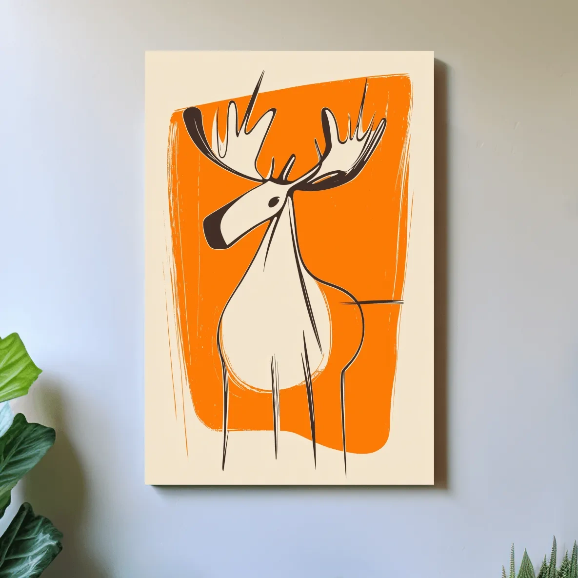 Mid-Century Minimalist Moose Caricature Illustration - Modern Wildlife Wall Art