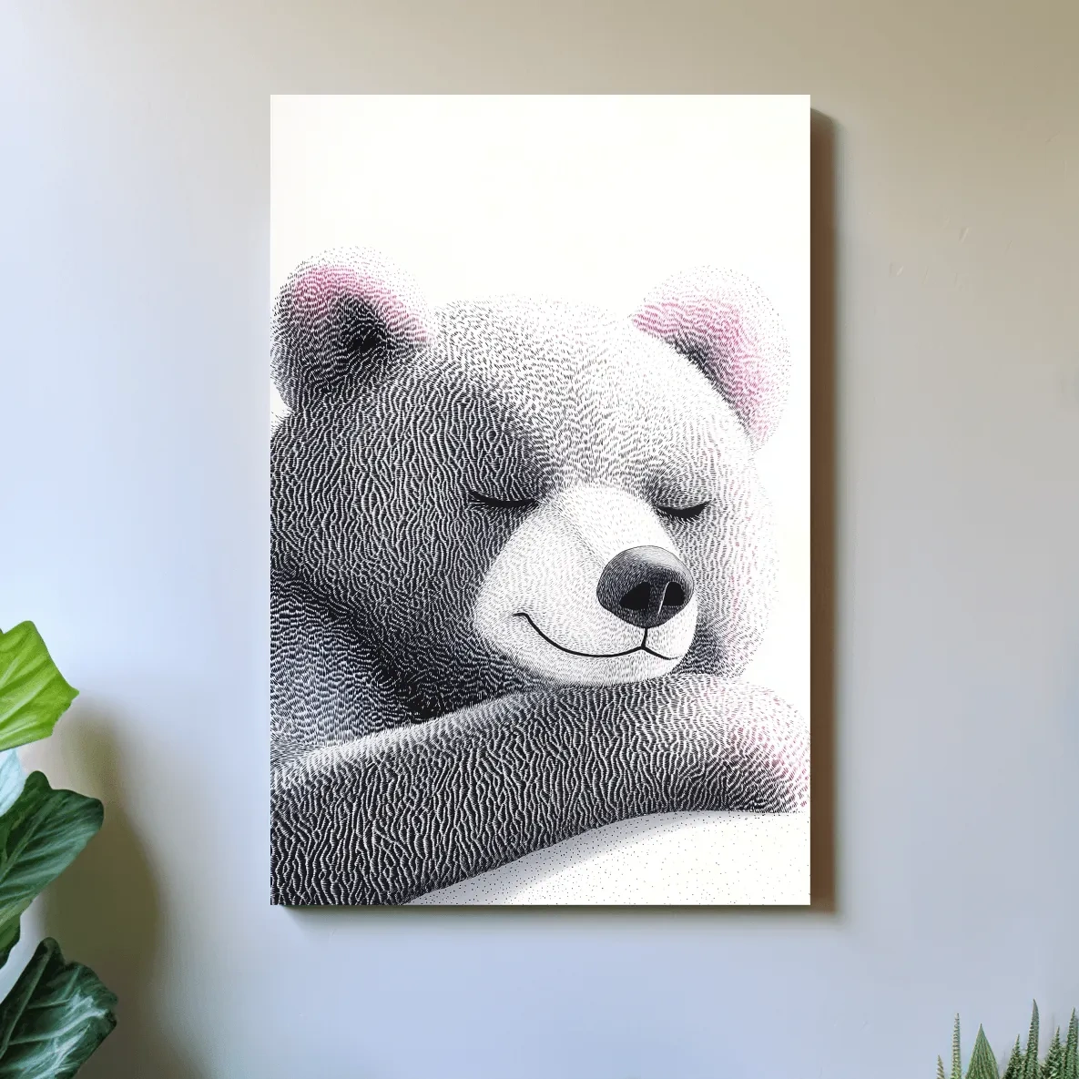 Cute Textured Teddy Bear Illustration - Minimalist Nursery Animal Wall Art