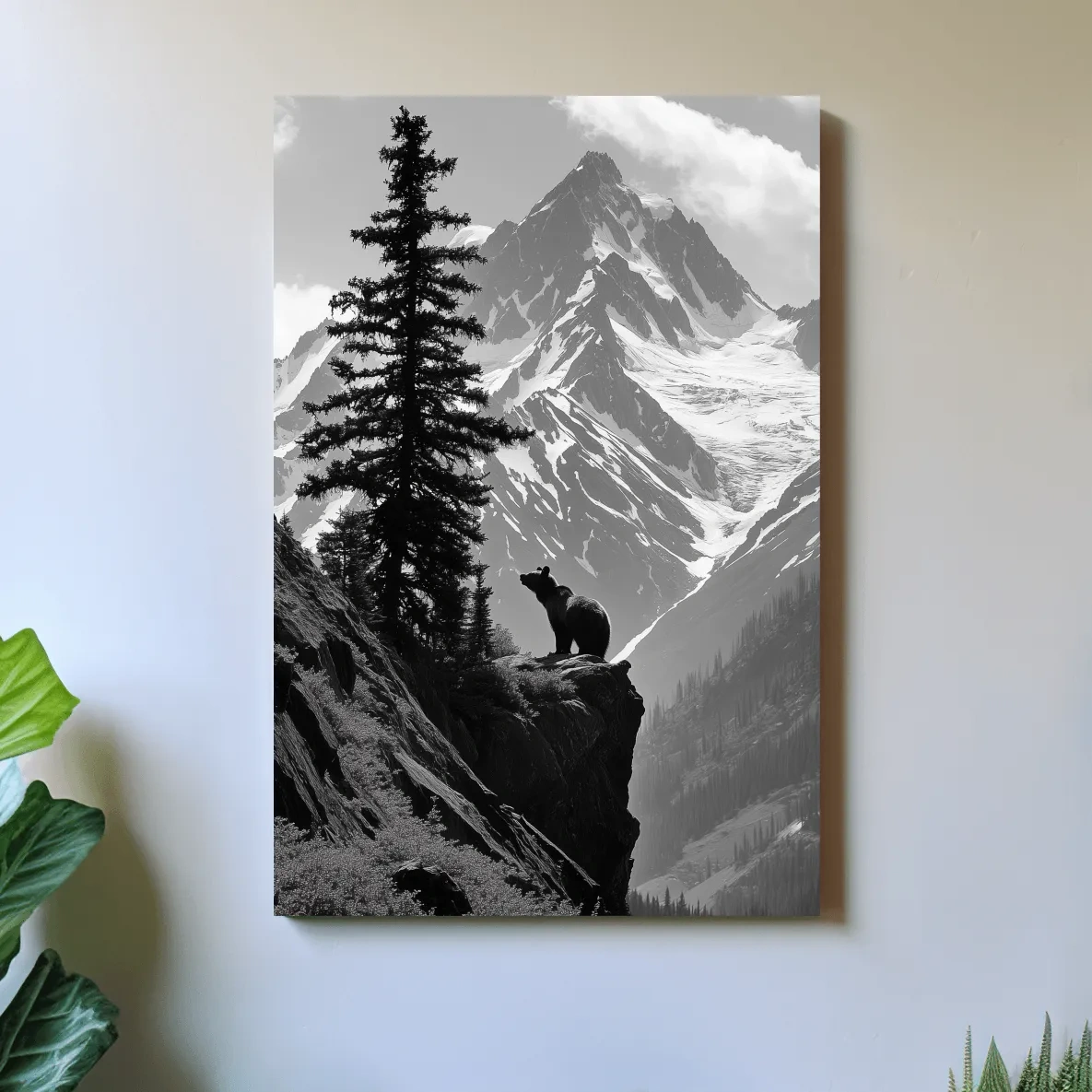 Grizzly bear on a cliff in the mountains, wildlife photography art