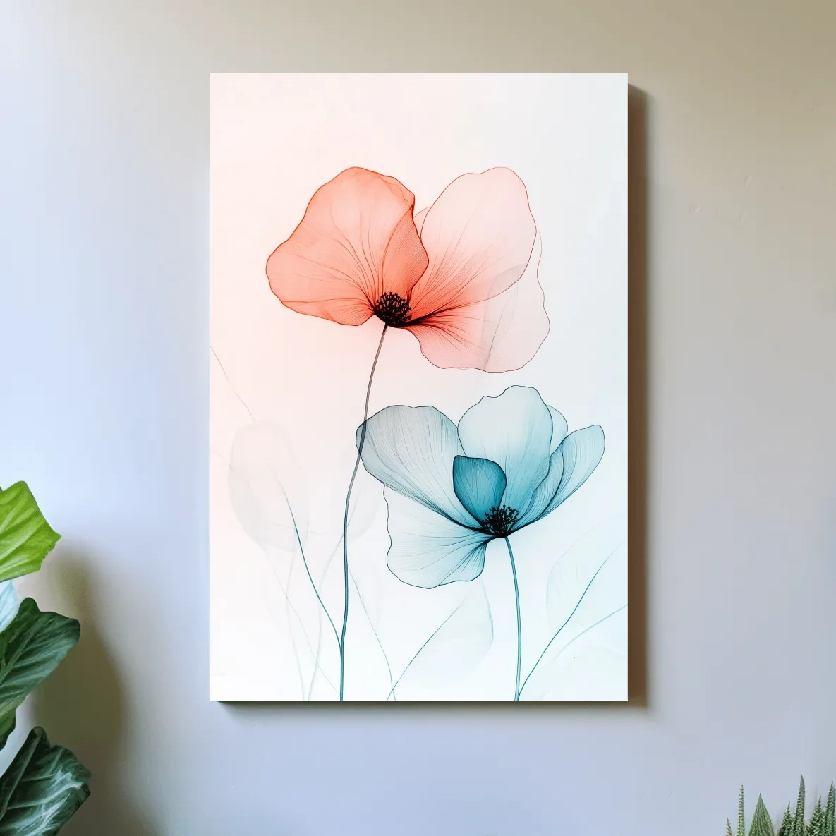 Abstract poppy art, soft watercolour print