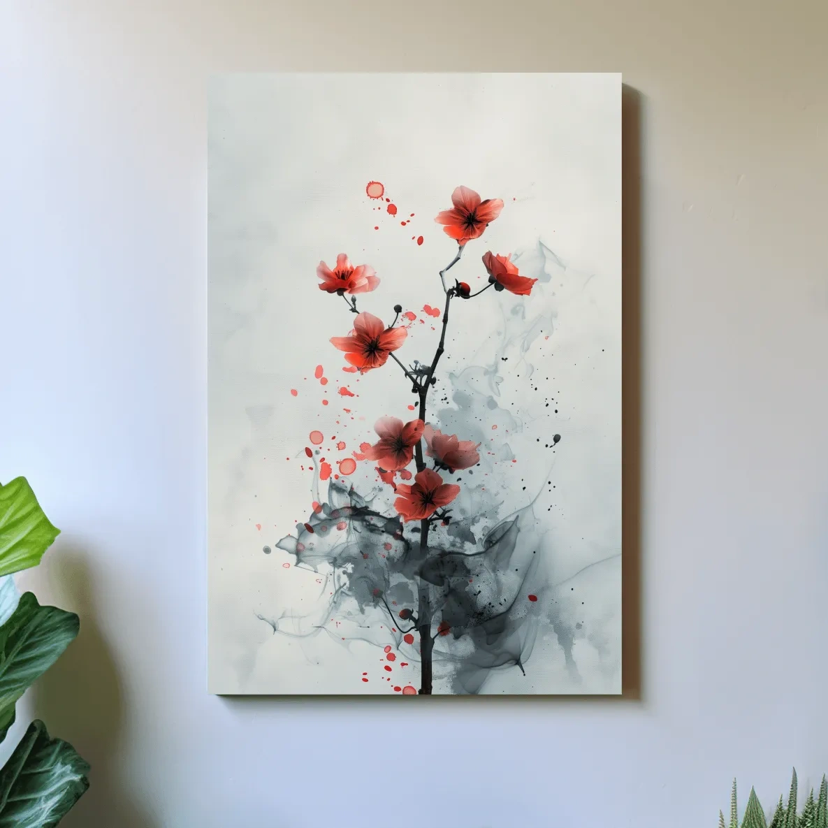 Abstract floral artwork painting, minimal flower wall art