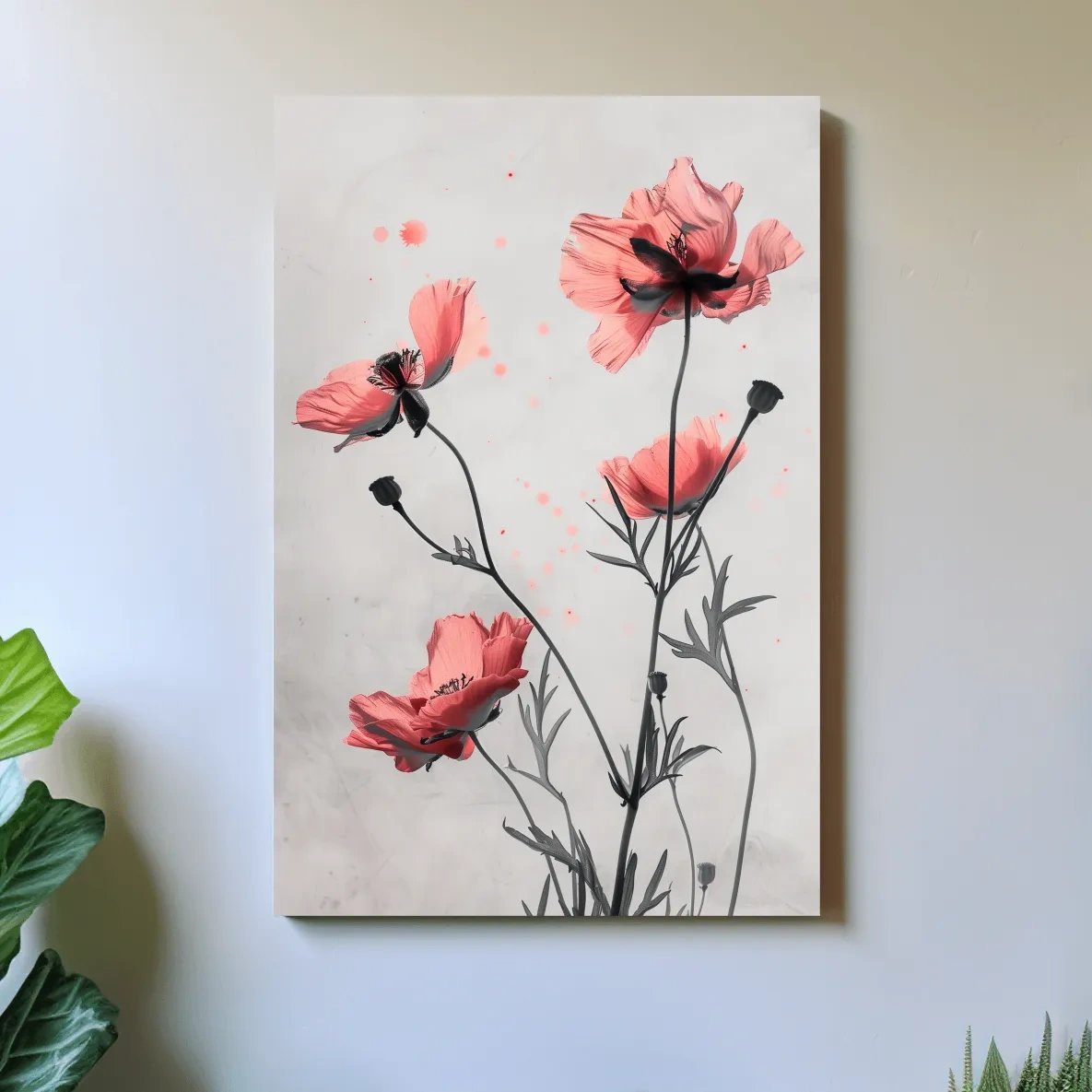 Pink flower artwork, minimal floral wall art