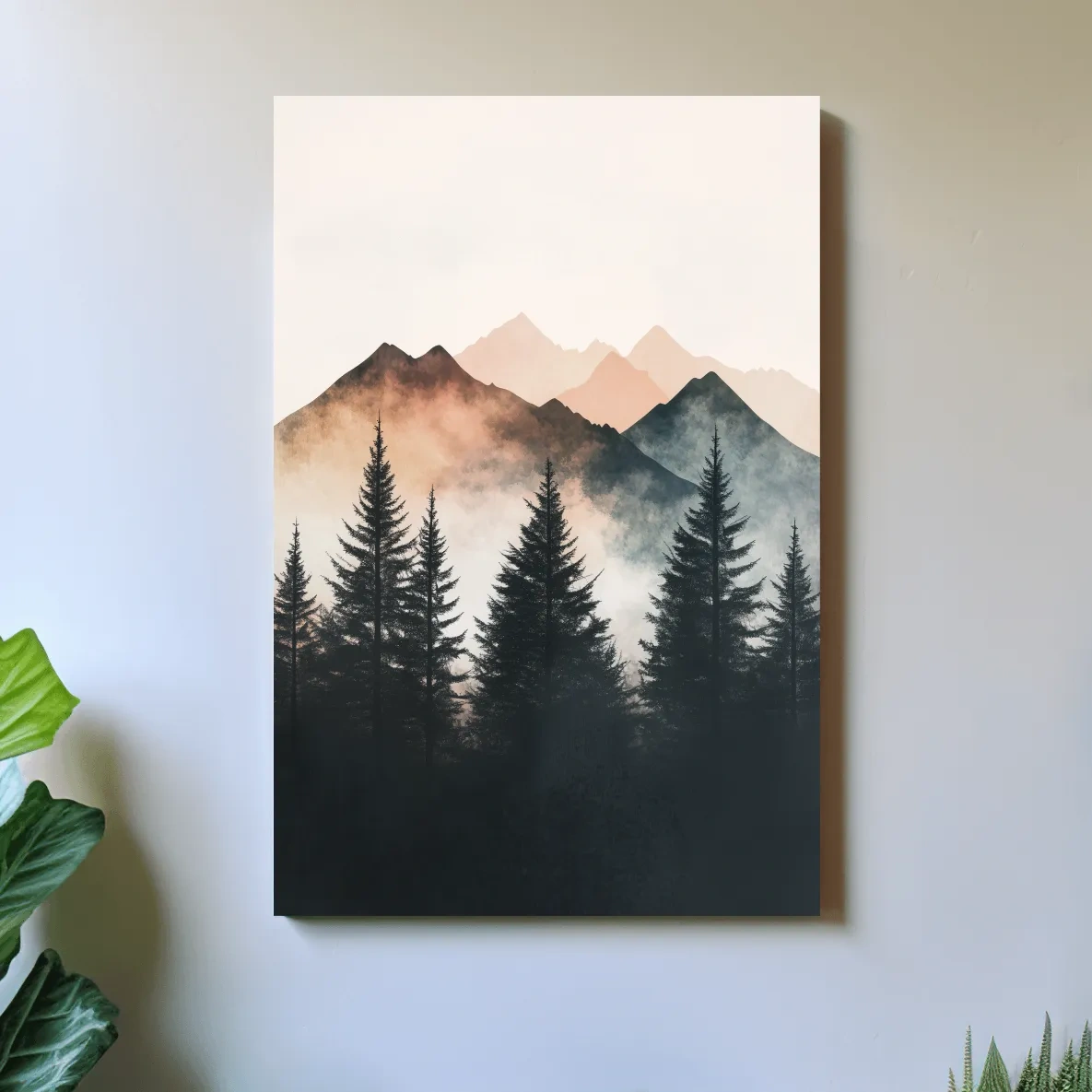 Misty Watercolor Mountain Pine Forest - Serene Nordic Wall Art