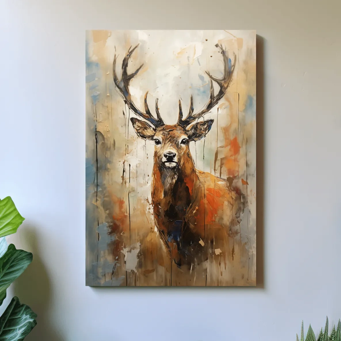 Deer buck painting, rustic impasto effect