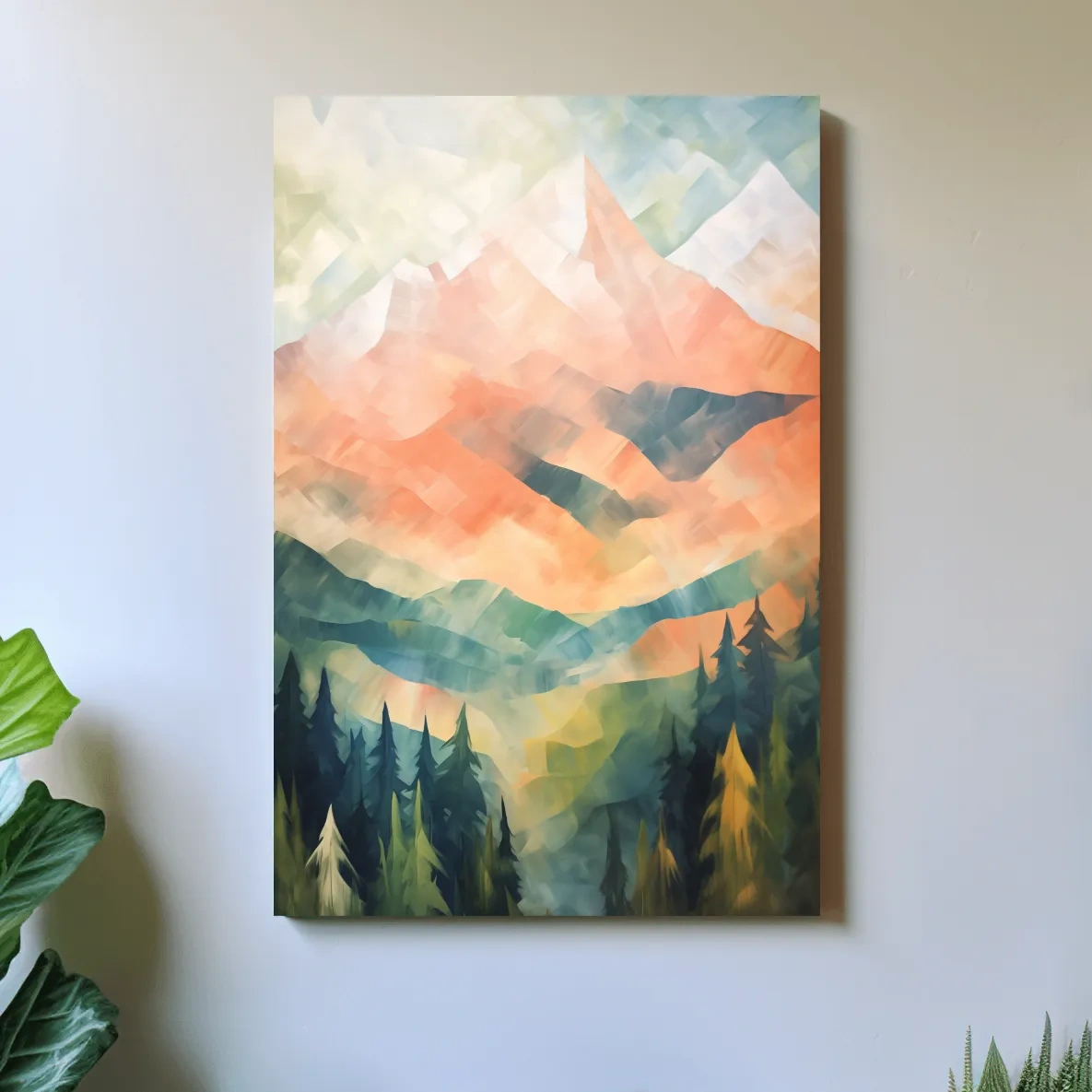 Colourful impressionism painting of alpine mountains, vibrant layered brush strokes