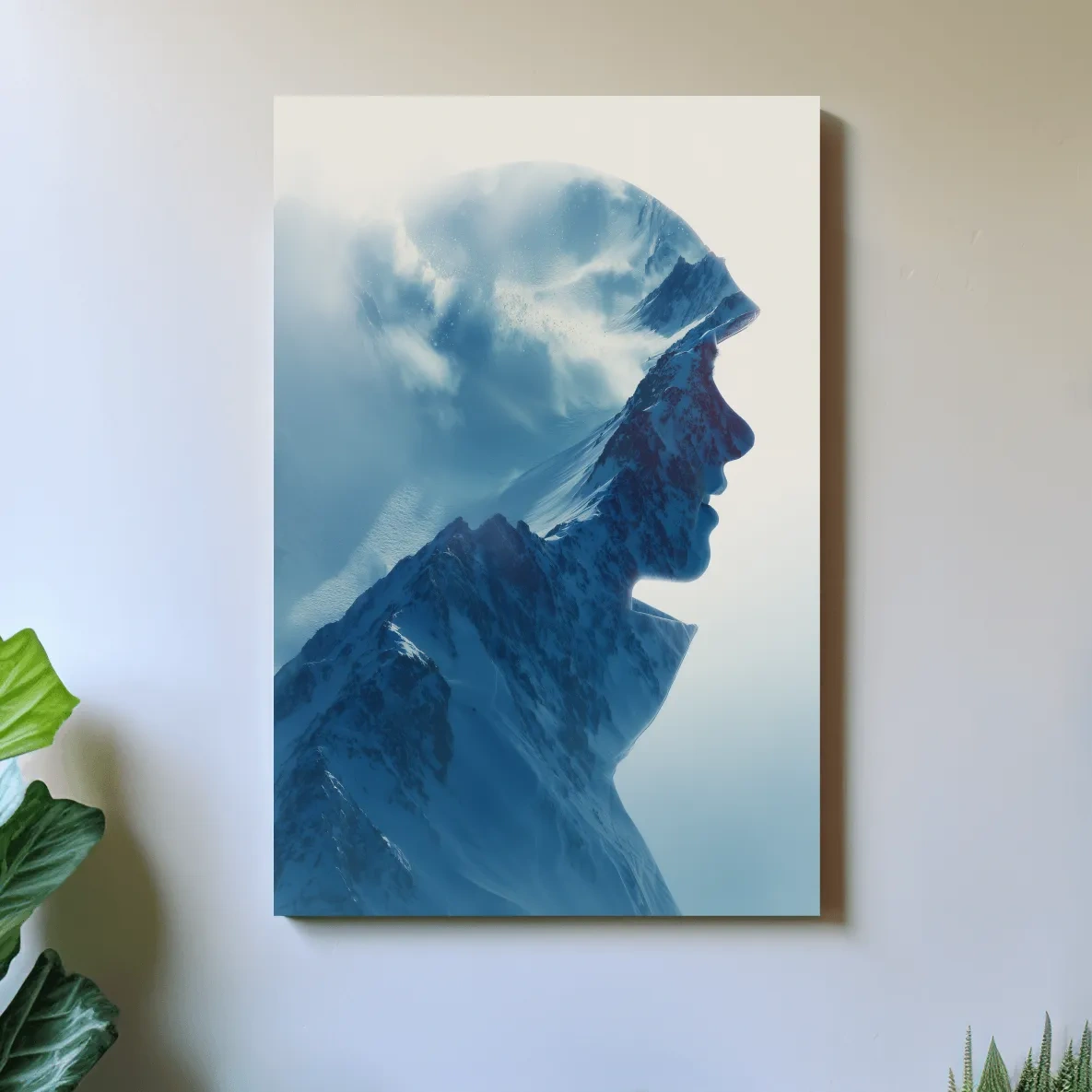 Double Exposure Mountain & Skier Portrait - Modern Snowy Alpine Wall Art