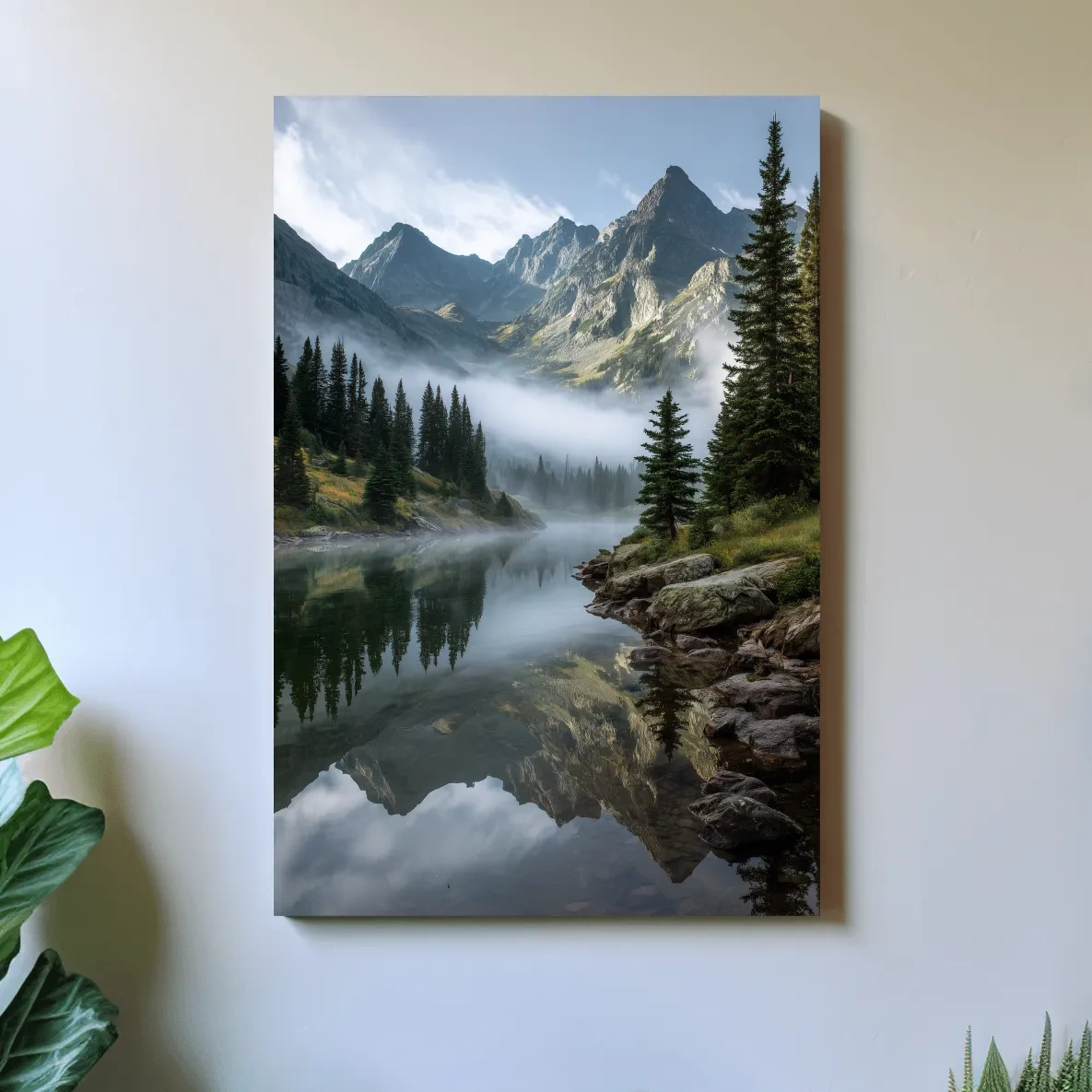 Misty Alpine Lake Photography - Serene Mountain Forest Wall Art