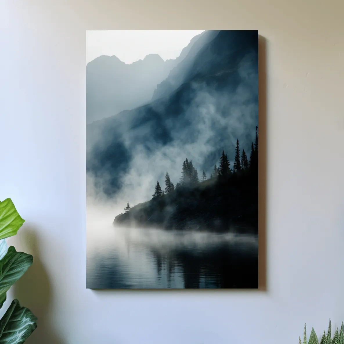 Misty Alpine Lake Landscape Photography - Foggy Pine Forest Nature Wall Art