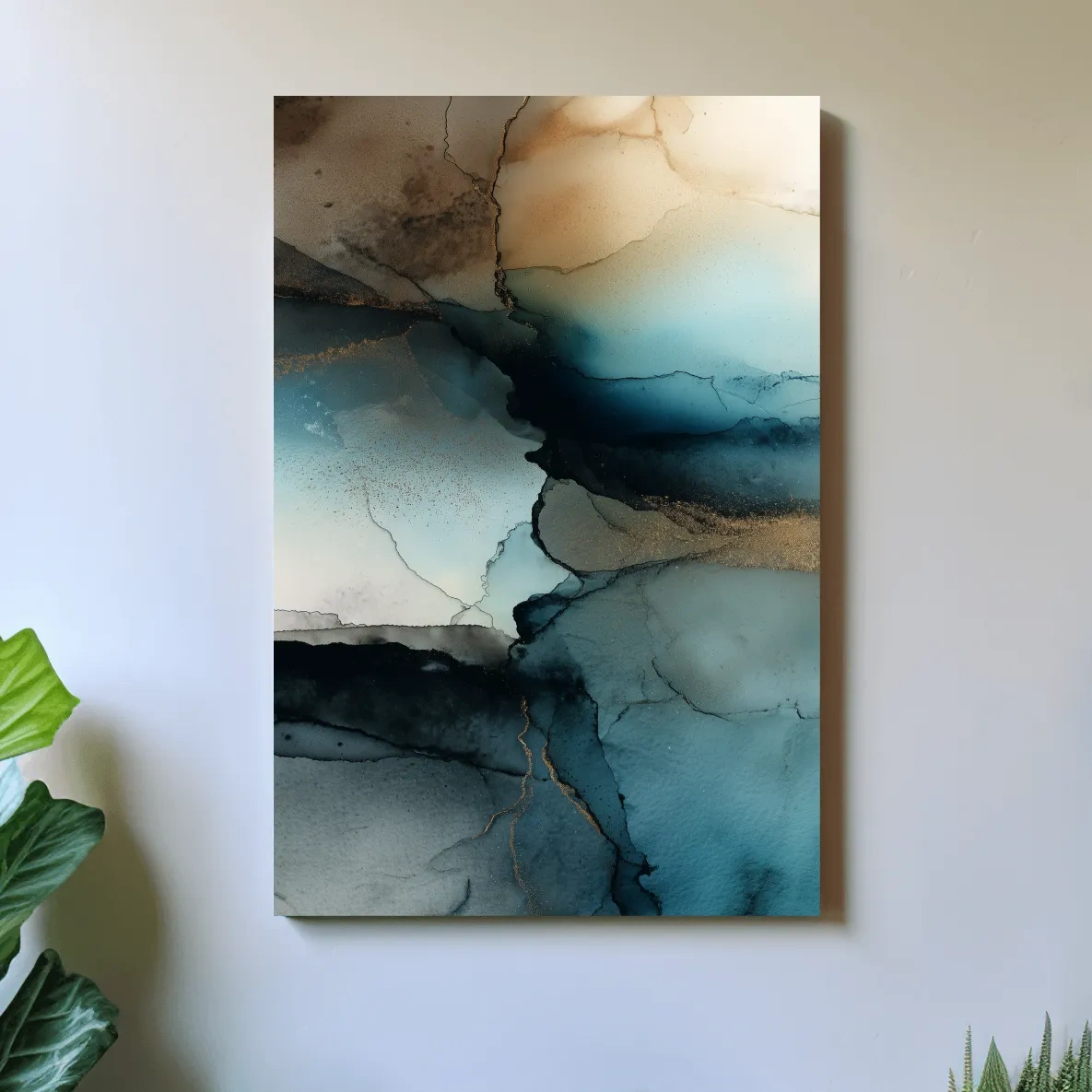 Moody Teal Ink Wash Abstract - Alcohol Ink Style Mountain Wall Art