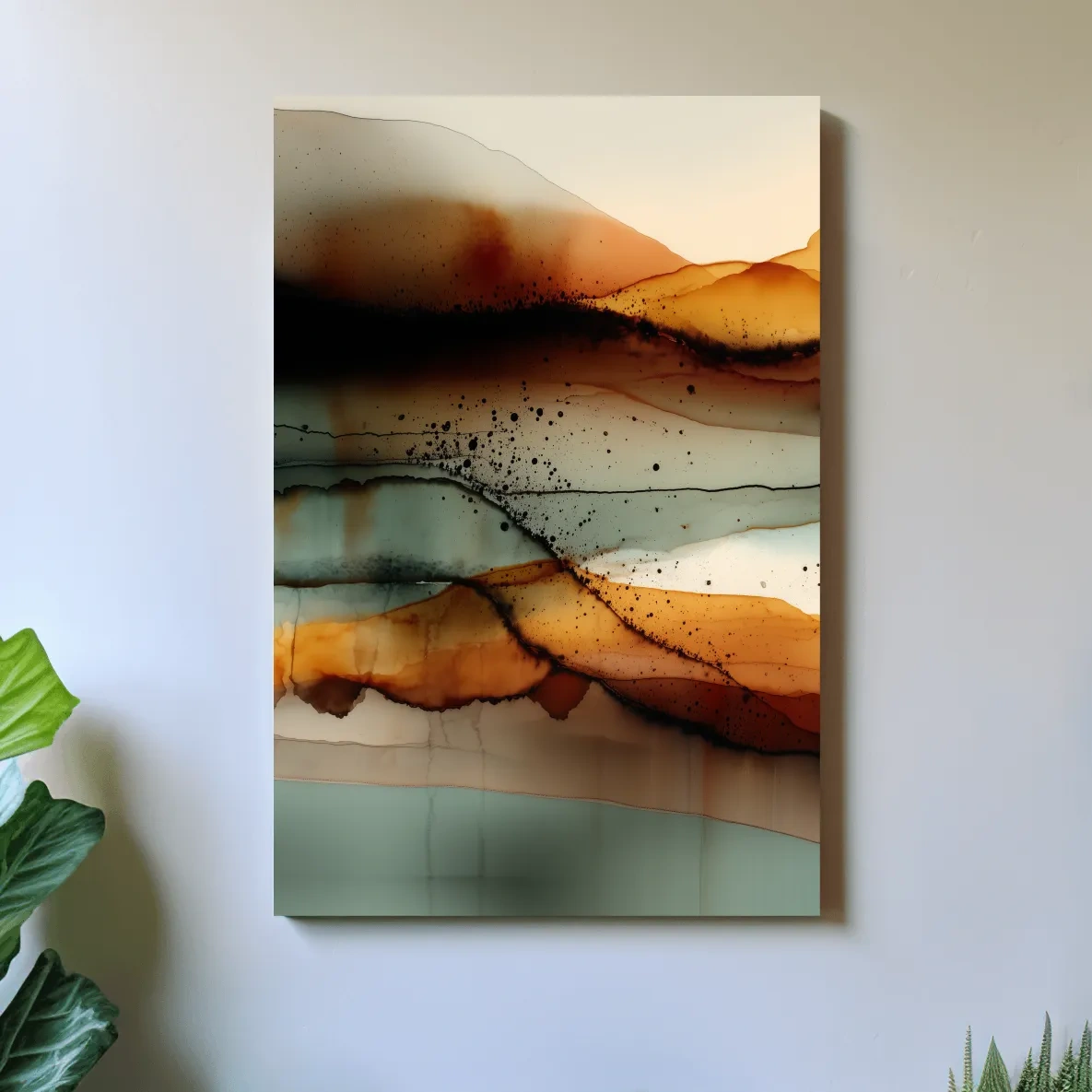 Earth Tone Ink Wash Mountain Landscape - Abstract Modern Wall Art