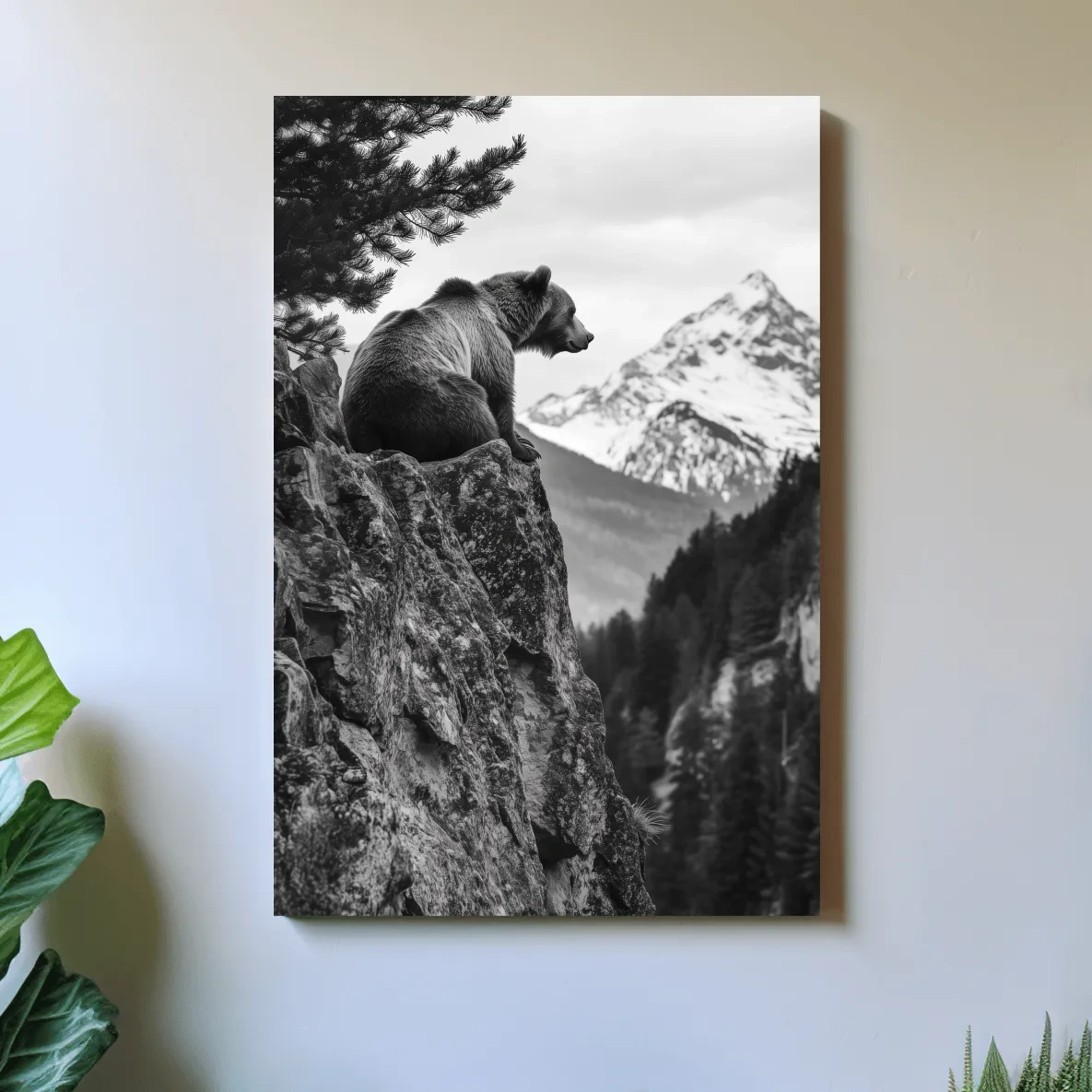 Black And White Grizzly Bear Photographic Artwork - Alpine Wildlife Wall Art