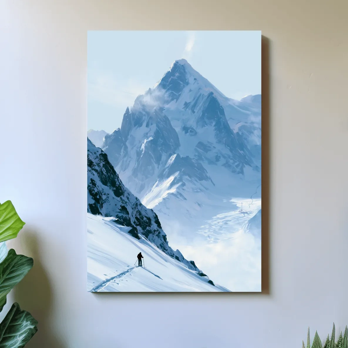 Backcountry Skier Alpine Peak Landscape - Minimalist Winter Mountain Wall Art
