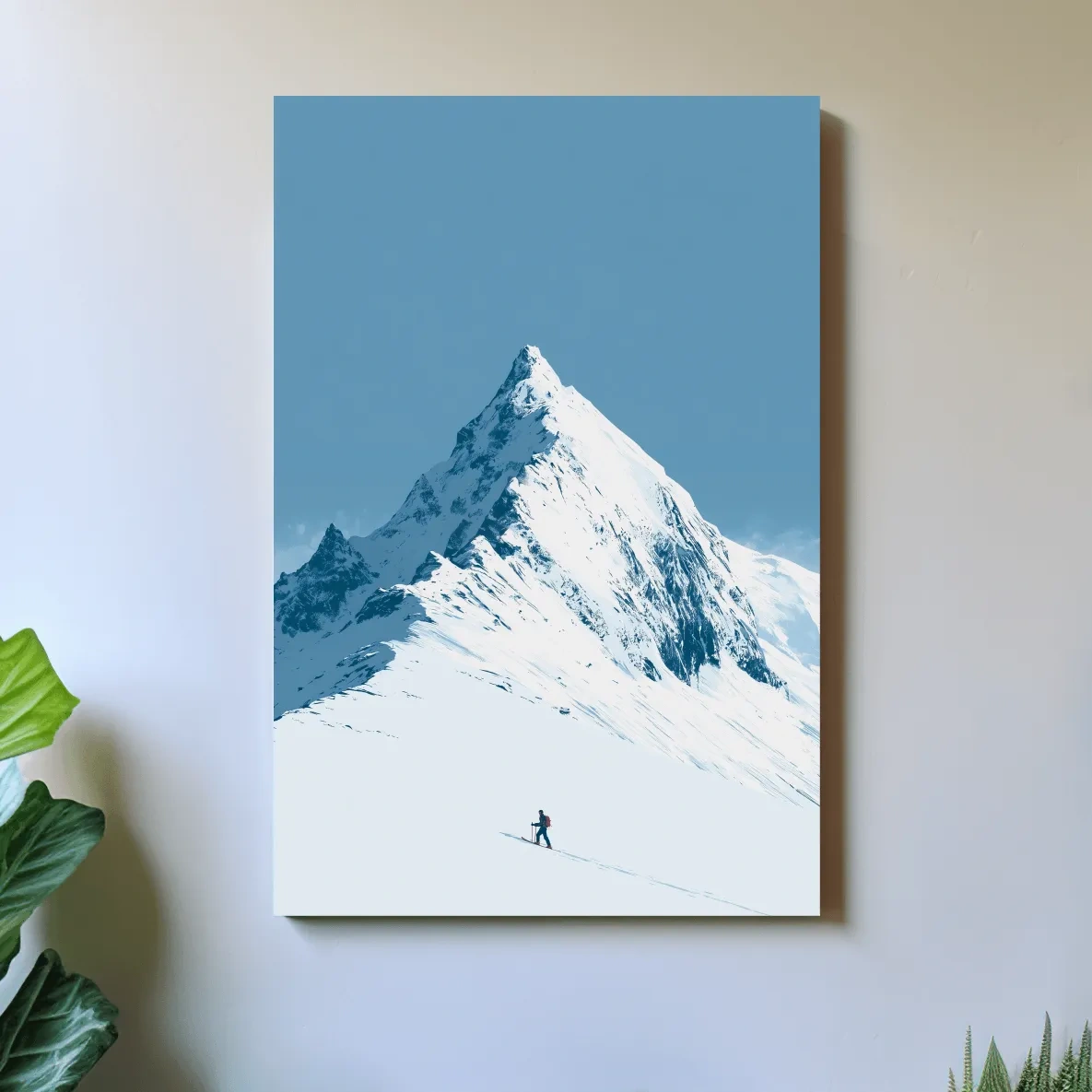 Snowy Alpine Peak Backcountry Skier - Minimalist Mountain Wall Art