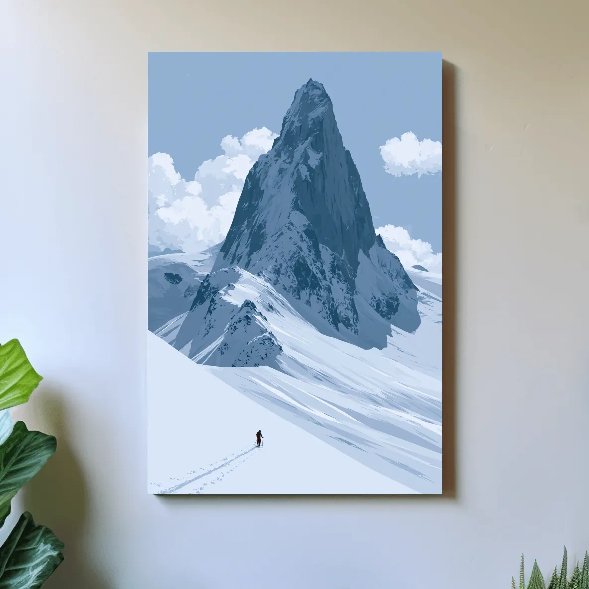 Backcountry Alpine Skier Illustration - Minimalist Mountain Landscape Wall Art