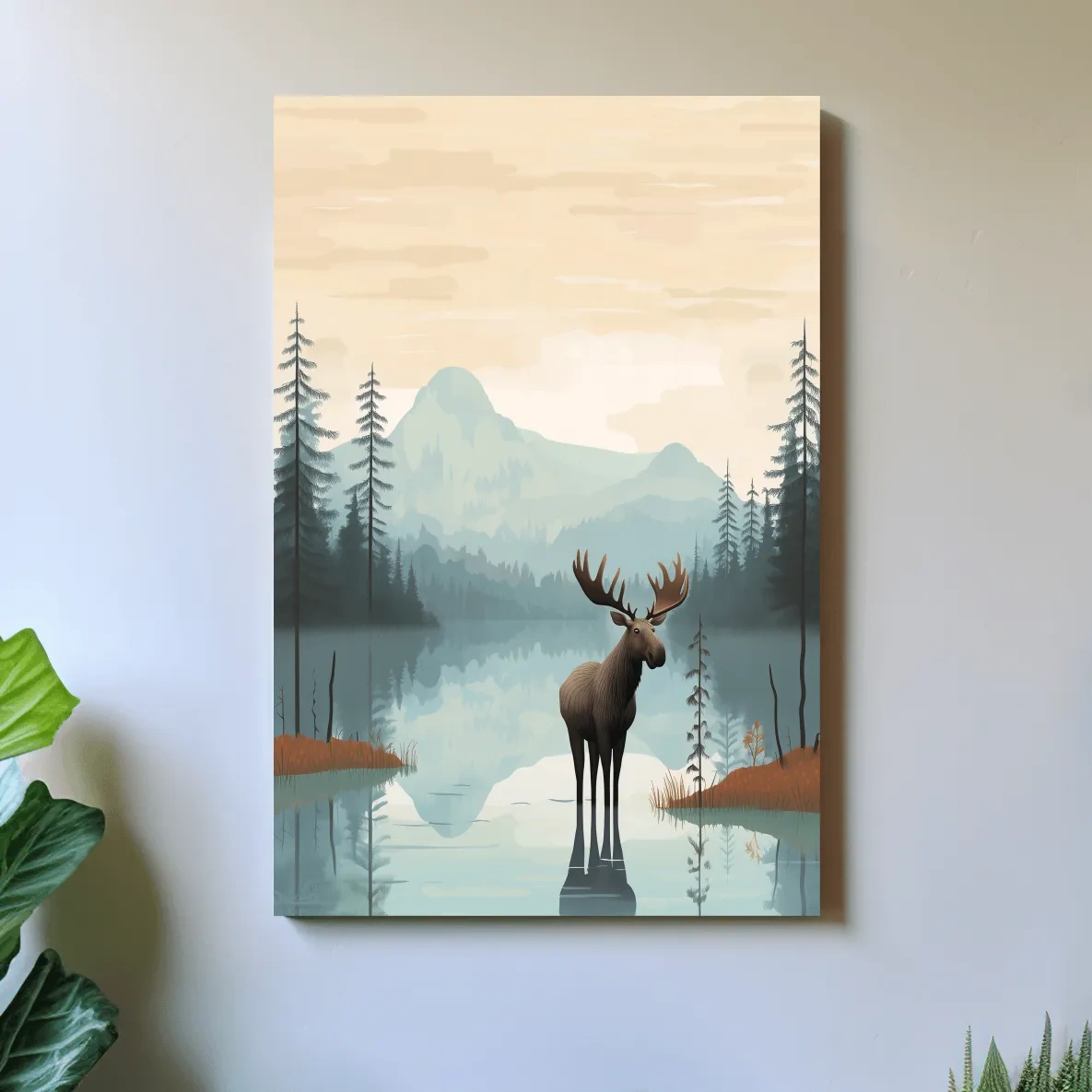Moose Mountain Lake Illustration - Nursery Forest Mountain Wall Art